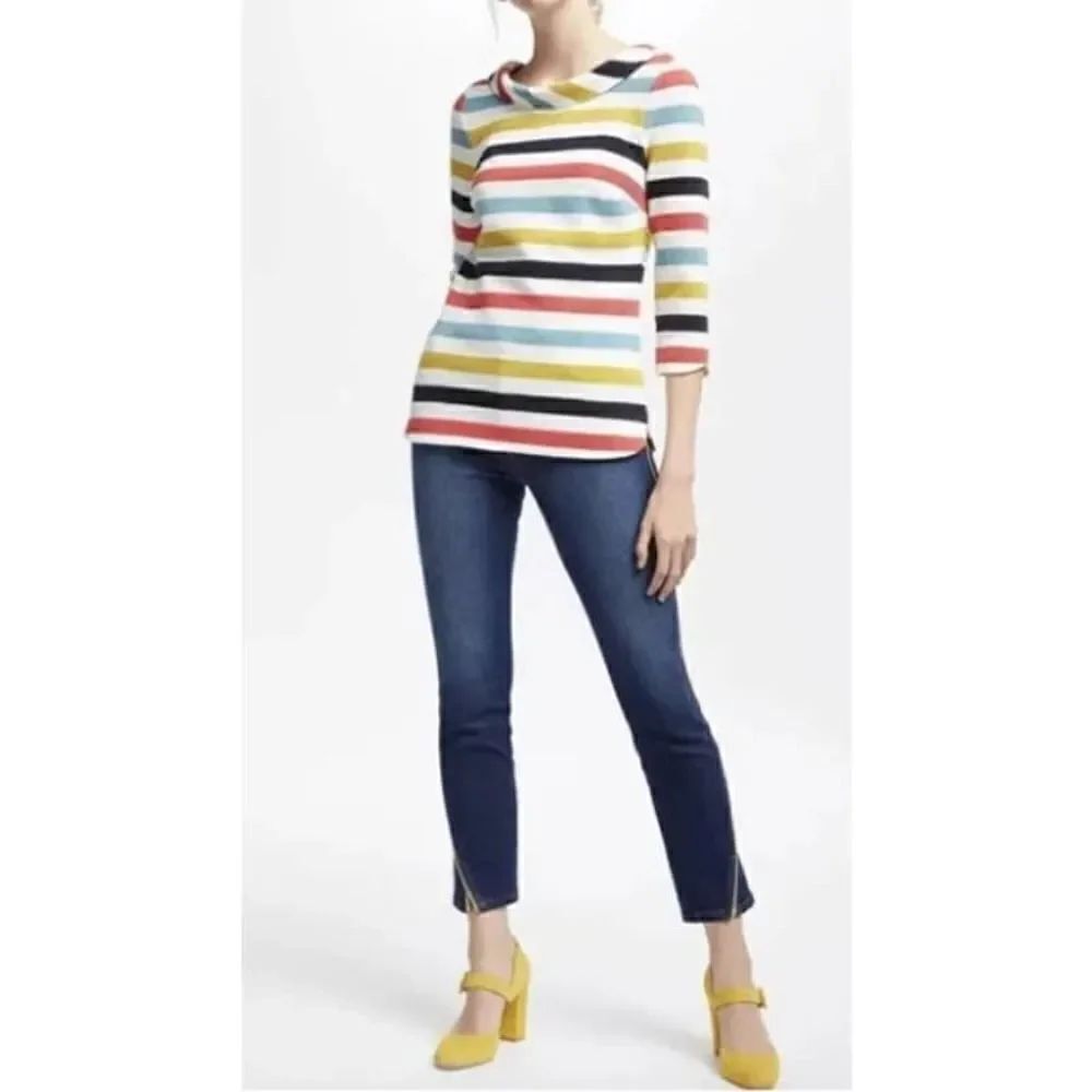 Boden The Edinburgh Gold Stripe Open Hem High Rise Skinny Jeans Sz. 6